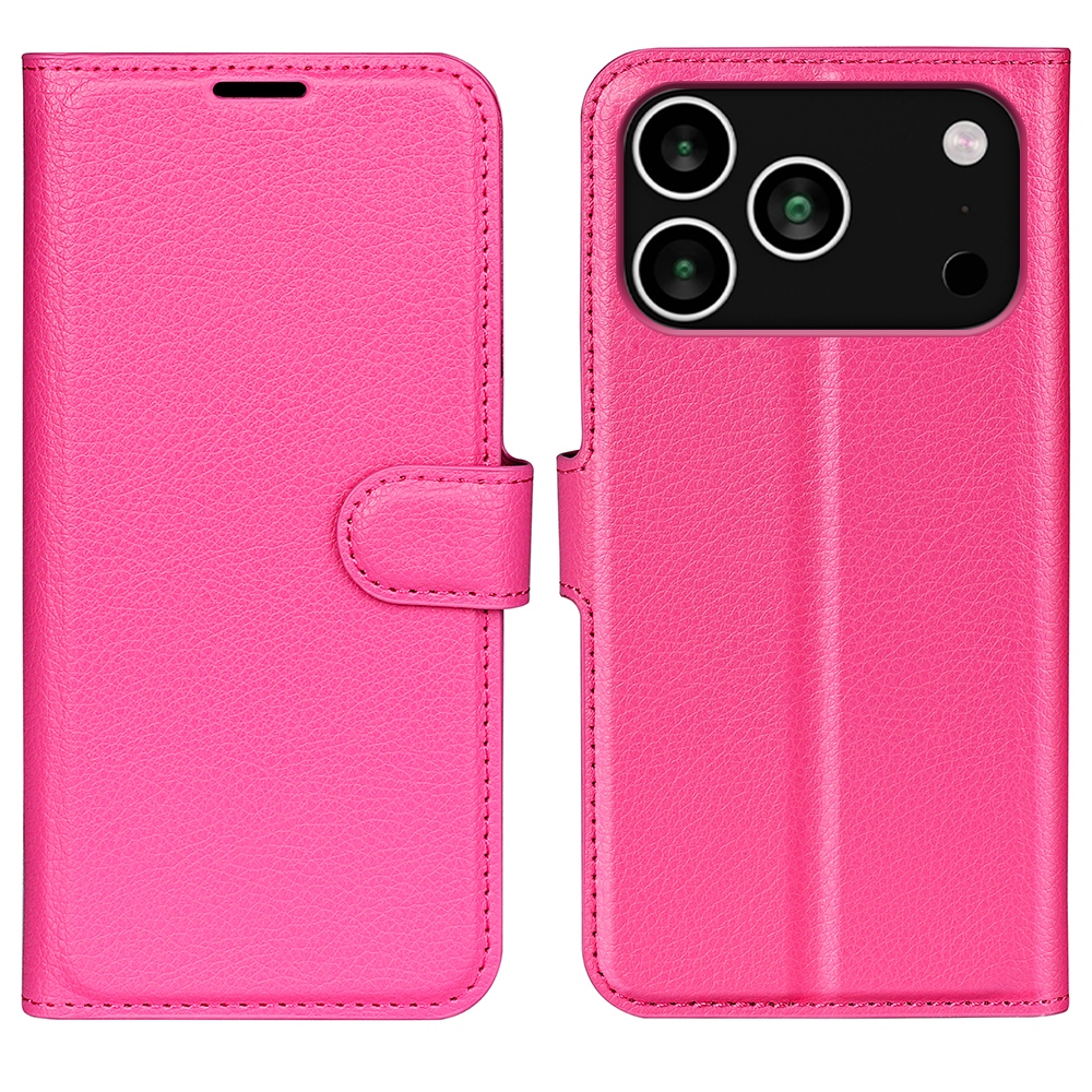 Litchi knížkové pouzdro na iPhone 17 Pro Max - rose