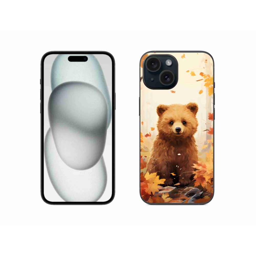 Gelový kryt mmCase na iPhone 15 - medvěd v lese