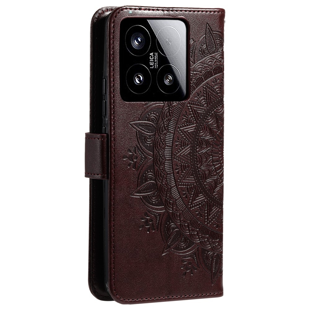 Mandala knížkové pouzdro na Xiaomi 15 - hnědé
