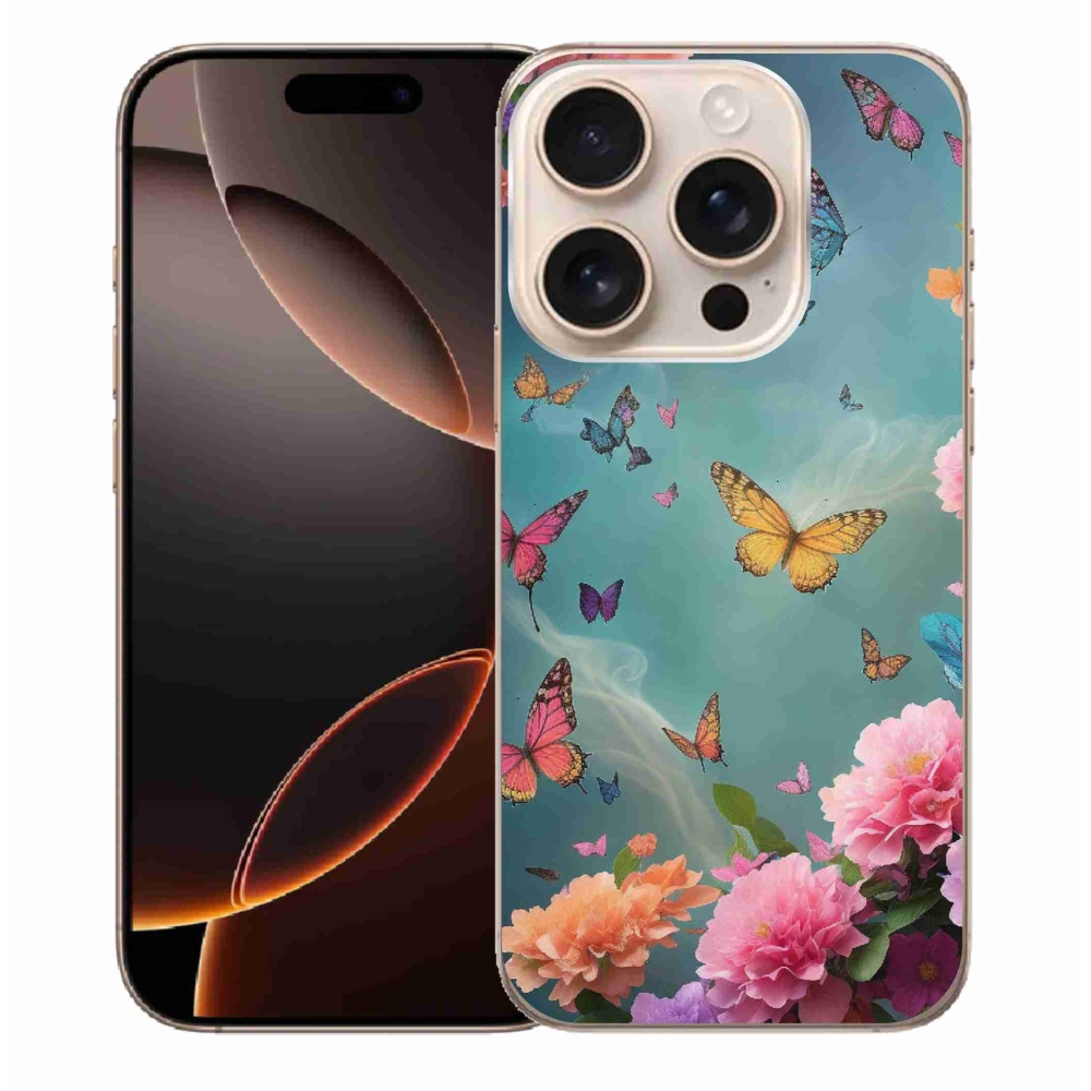 Gelový kryt mmCase na iPhone 16 Pro Max - barevné květy a motýli