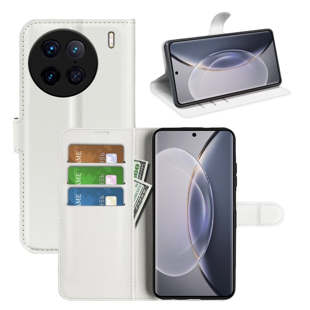 Litchi knížkové pouzdro na Vivo X90 Pro - bílé