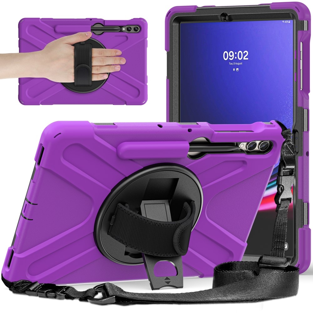Strap odolný kryt s úchopem na ruku a popruhem na Samsung Galaxy Tab S10+/S9+/S9 FE+/S8+/S7+ - fialový