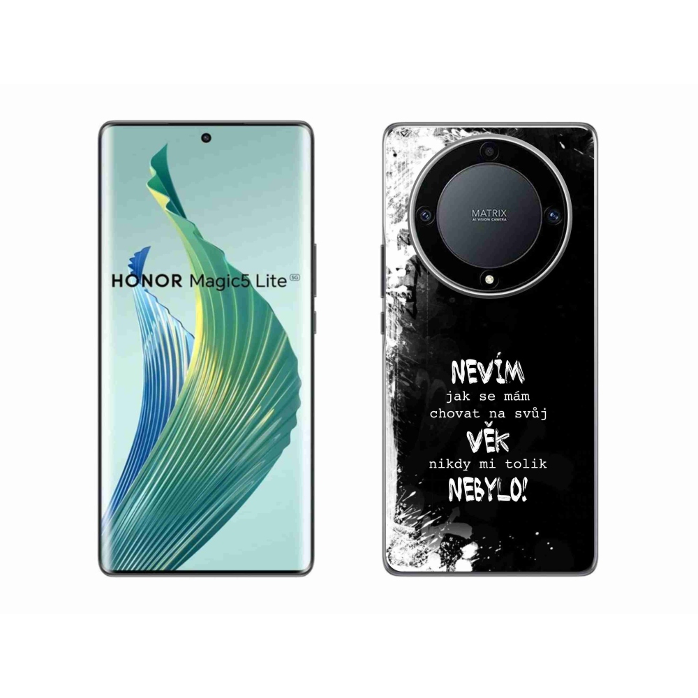 Gelový kryt mmCase na Honor Magic 5 Lite 5G - vtipný text 14 černé pozadí