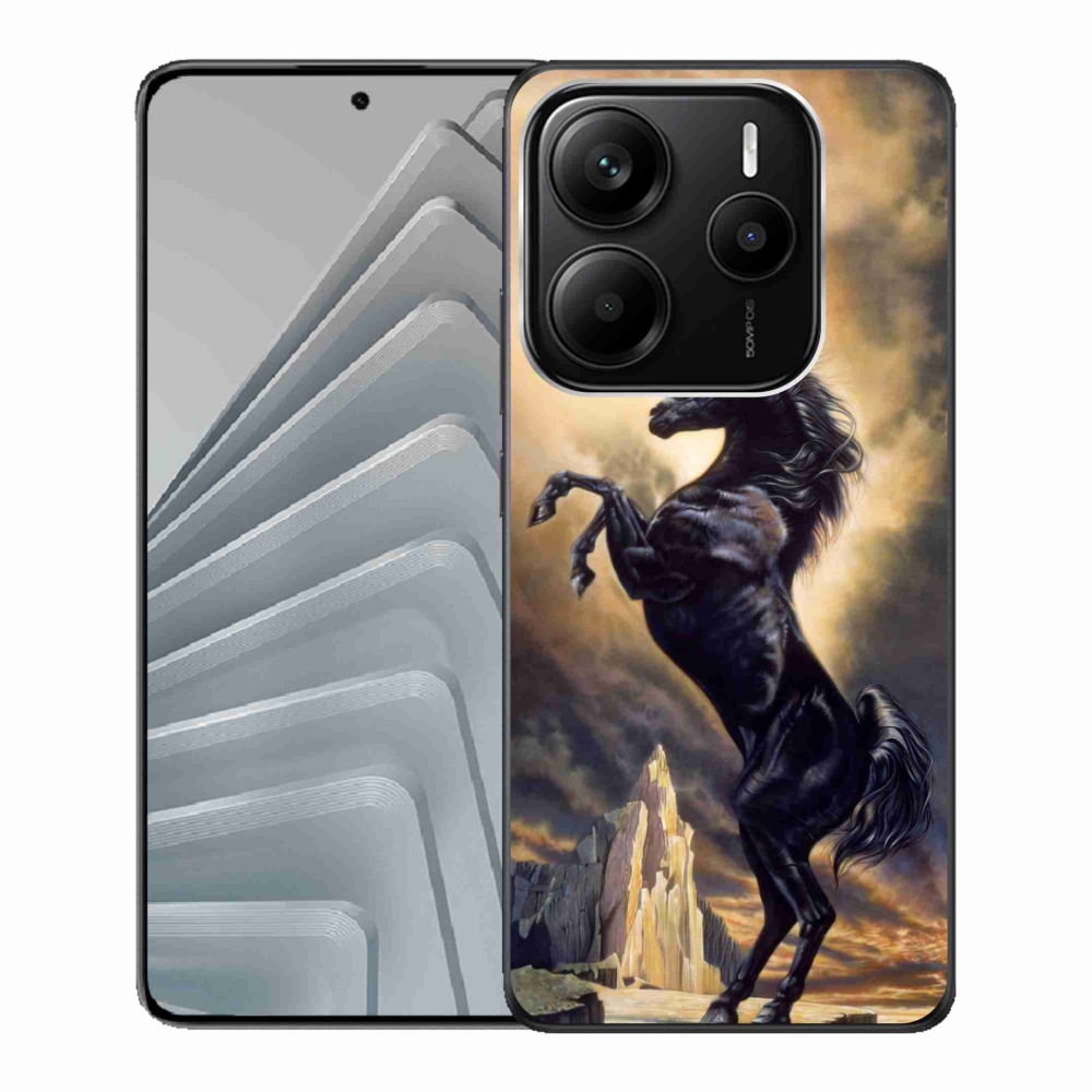 Gelový kryt mmCase na Xiaomi Redmi Note 14 5G - černý kreslený kůň