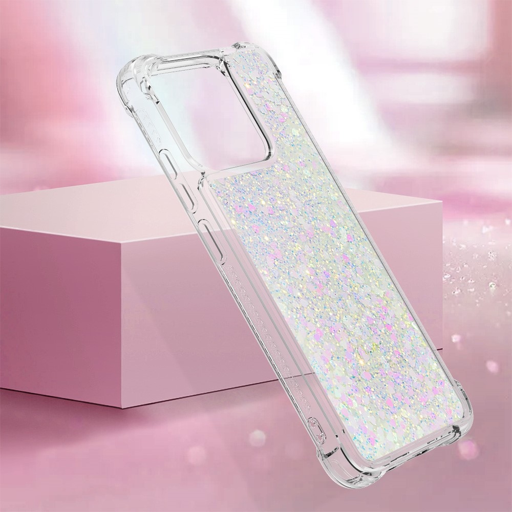 Glitter přesýpací gelový obal na Xiaomi Redmi 12C - růžovostříbrný/srdíčka