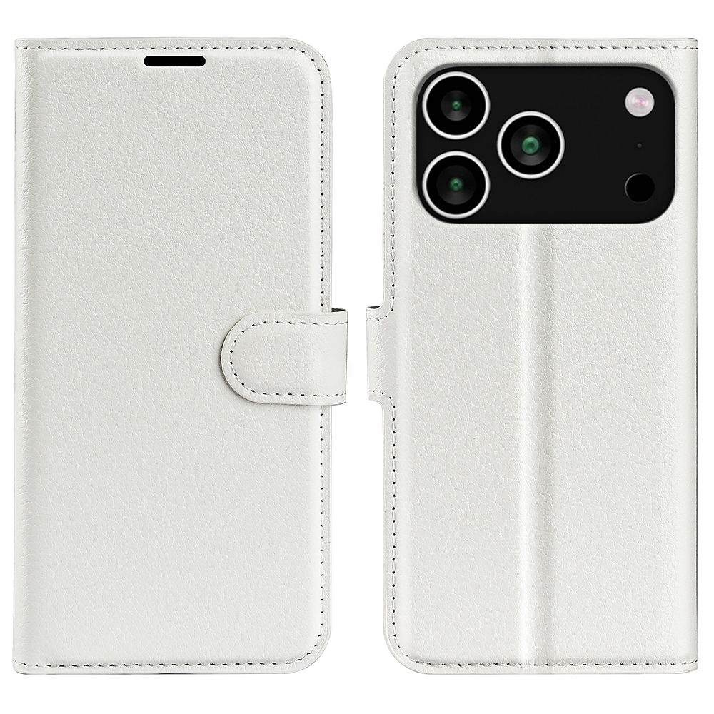 Litchi knížkové pouzdro na iPhone 17 Pro - bílý