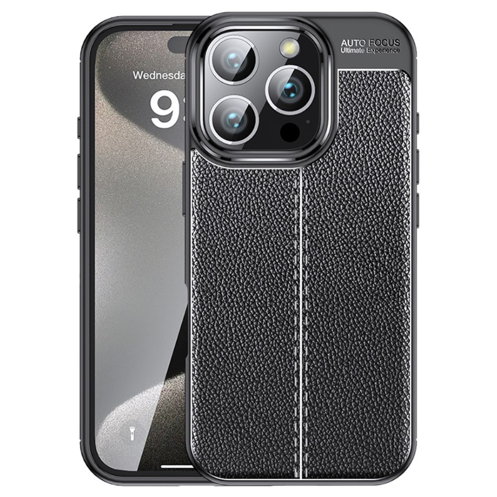 Litchi odolný gelový obal na iPhone 16 Pro Max - černý