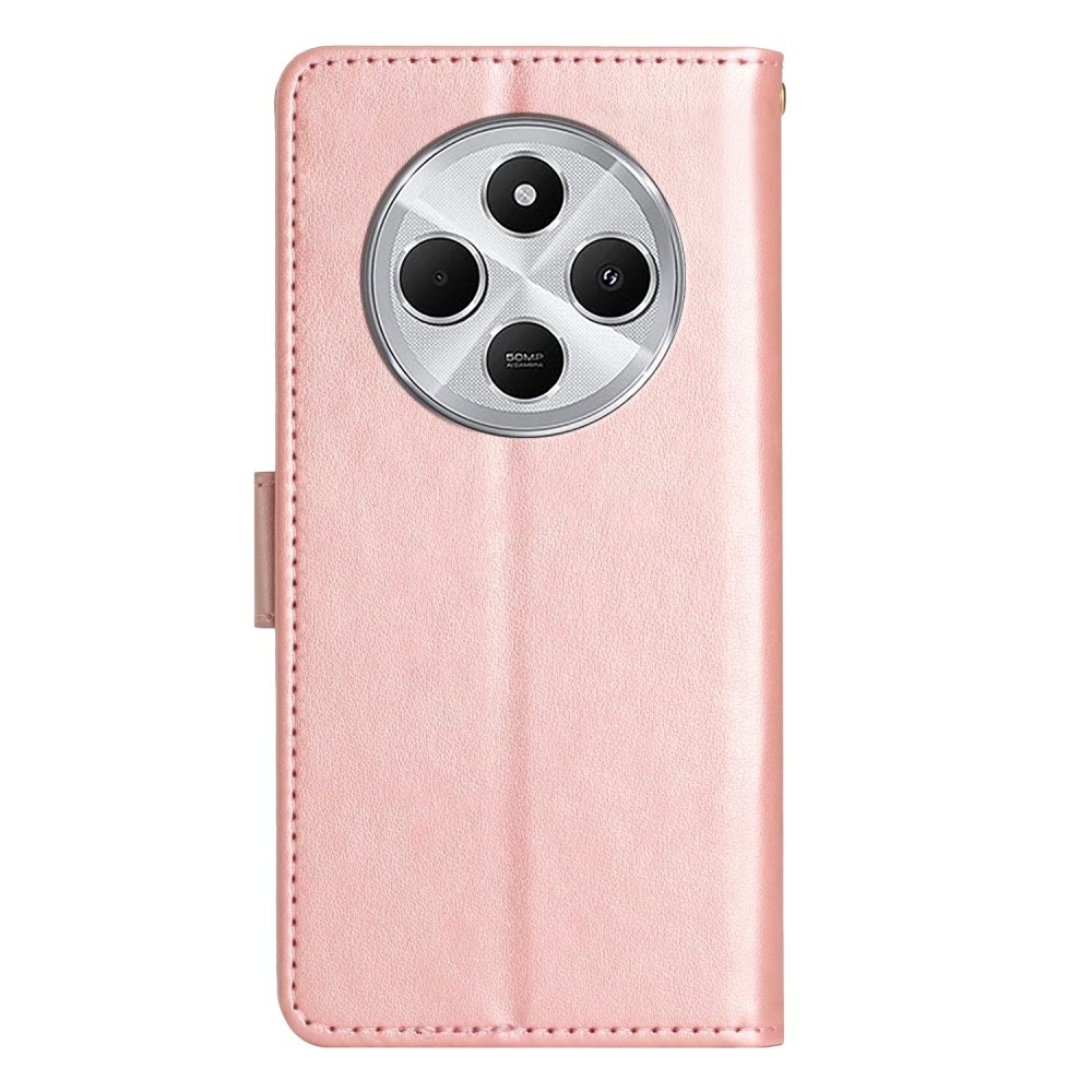 Flowers knížkové pouzdro na Xiaomi Redmi 14C/Poco C75 - růžovozlaté