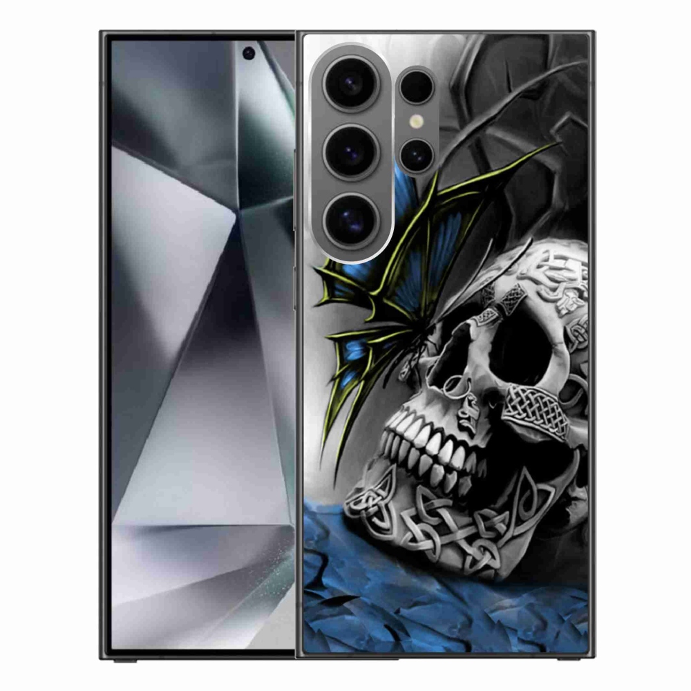 Gelový kryt mmCase na Samsung Galaxy S24 Ultra - motýl a lebka