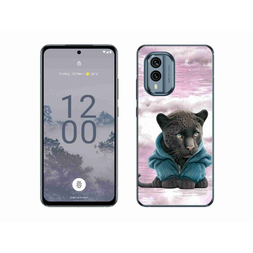 Gelový kryt mmCase na Nokia X30 5G - černý panter ve svetru