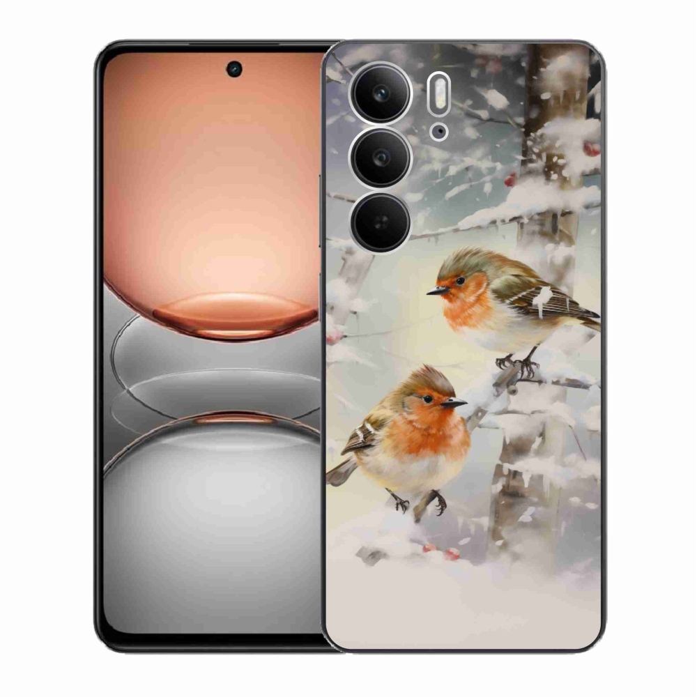 Gelový kryt mmCase na Realme C75 - ptáčci v zimě