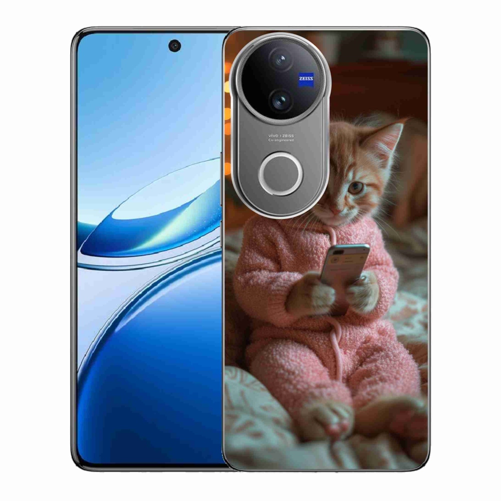 Gelový kryt mmCase na Vivo V50 5G - kotě s mobilem