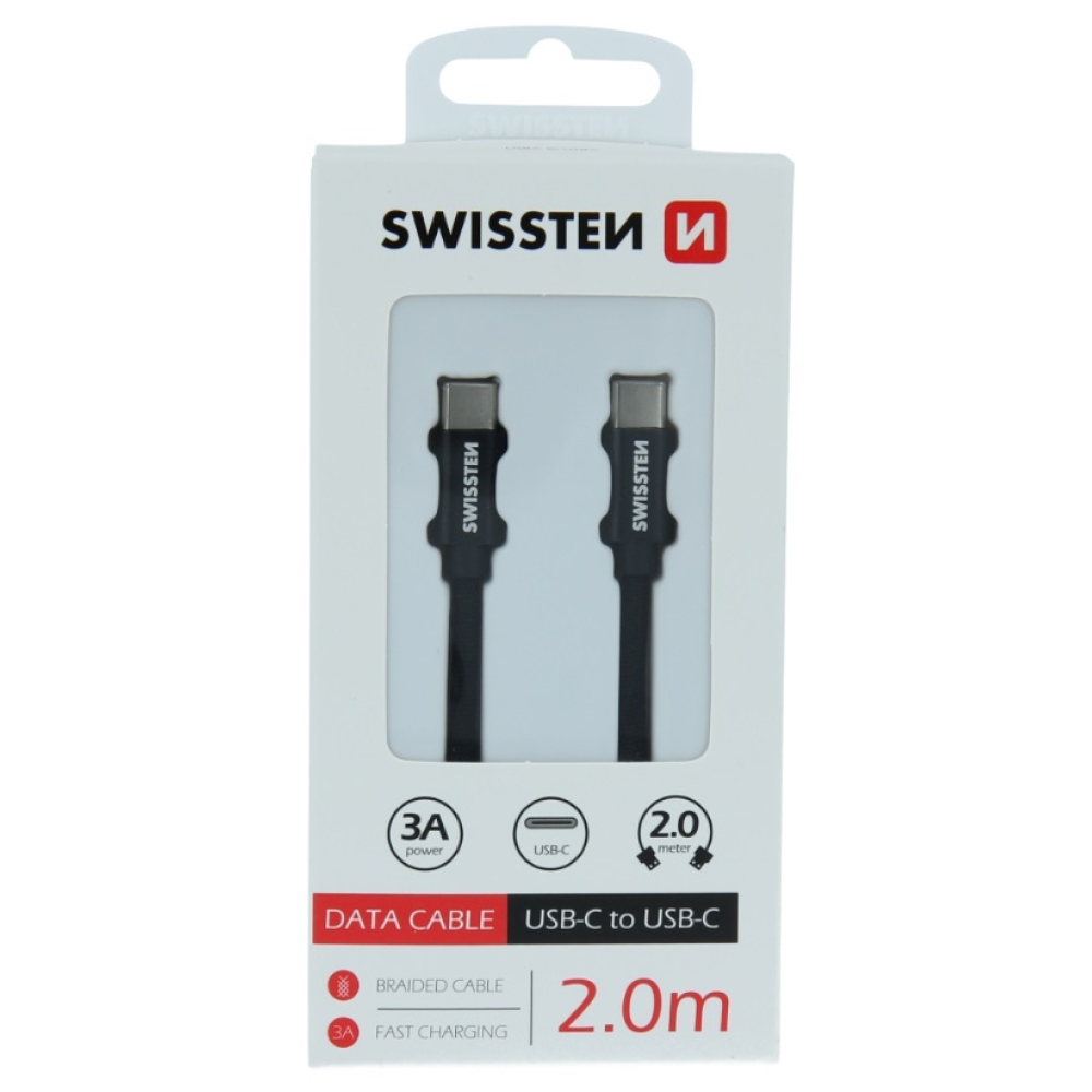 Swissten tkaný kabel USB-C/USB-C pro nabíjení a synchronizaci 2 m - černý