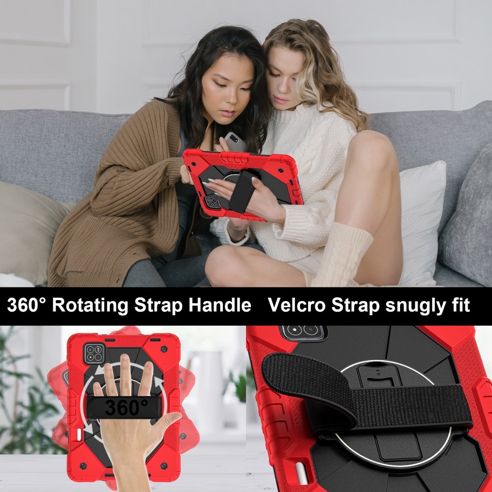 Strap odolný kryt s držákem na ruku a ramenním popruhem na Xiaomi Pad 7/7 Pro - červený/černý