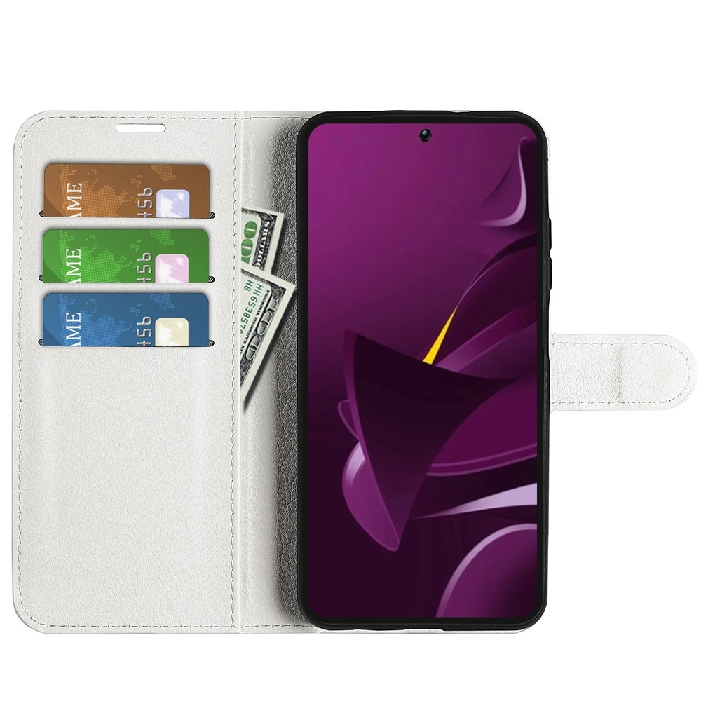 Litchi knížkové pouzdro na Xiaomi Poco M7 Pro 5G - bílé