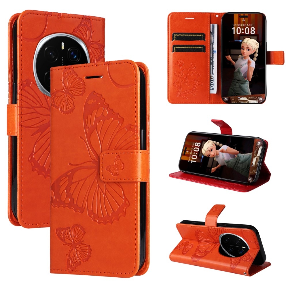 Big Butterfly knížkové pouzdro na Honor Magic 7 Pro 5G - oranžové