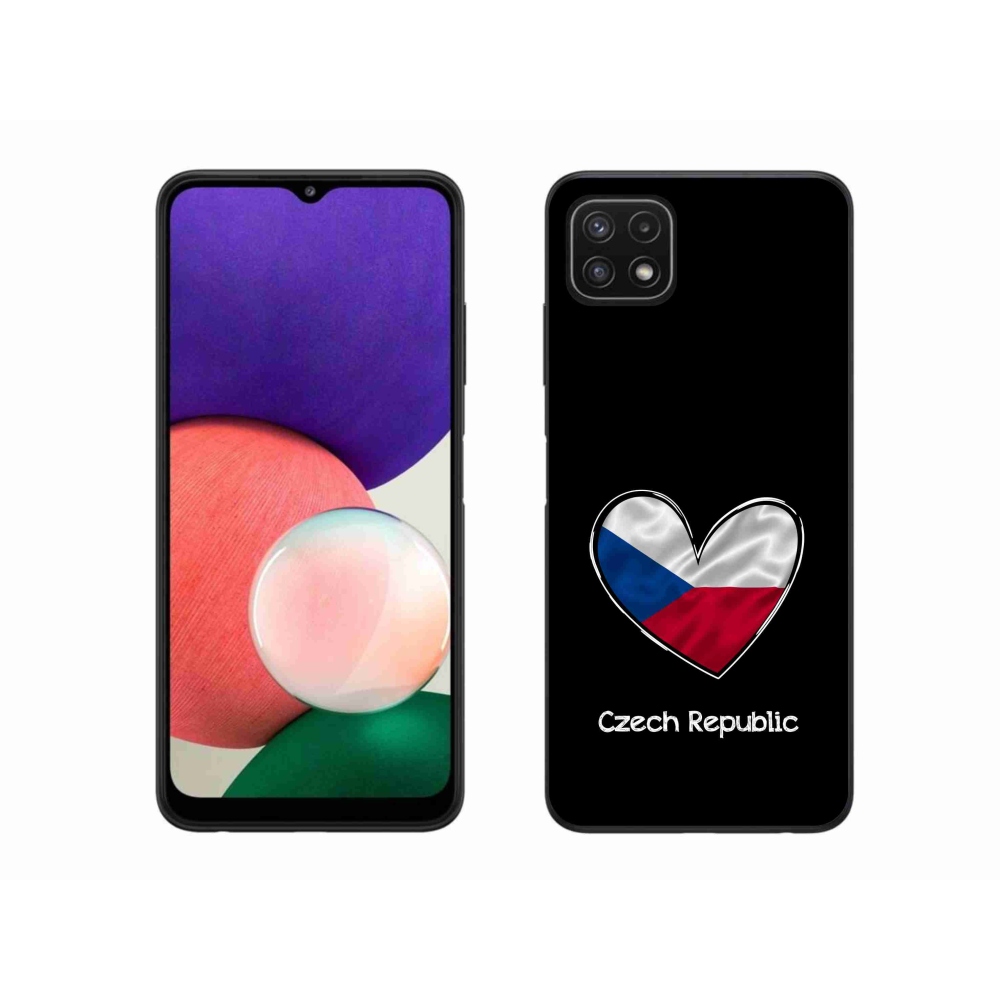 Gelový kryt mmCase na Samsung Galaxy A22 5G - vlajka srdce černé pozadí