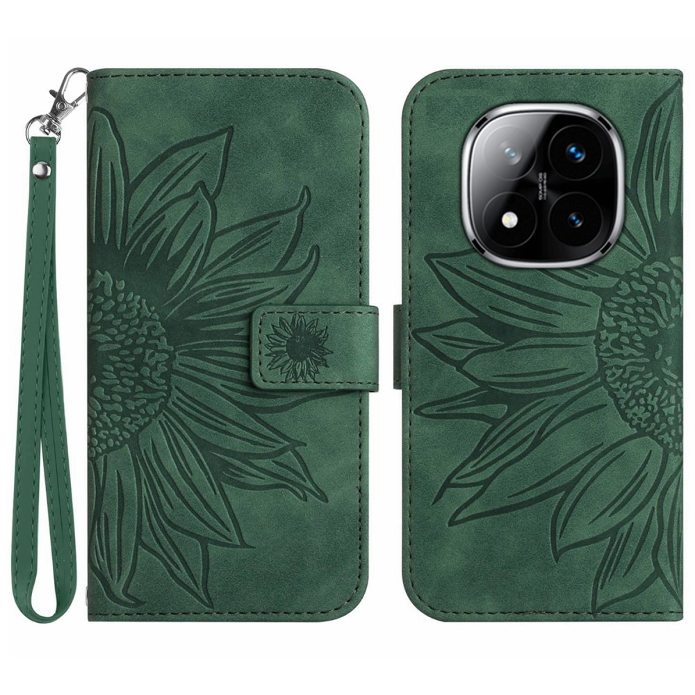 Sunflowers knížkové pouzdro na Xiaomi Redmi Note 14 Pro - tmavězelené