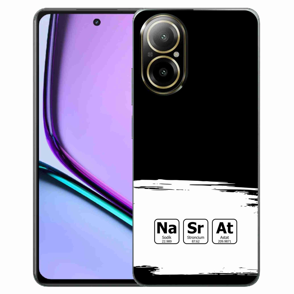 Gelový kryt mmCase na Realme C67 - chemické prvky bíločerné pozadí