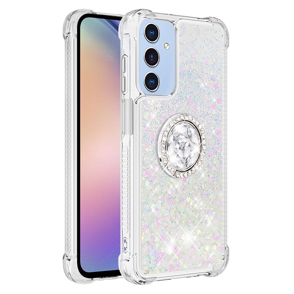 Glitt přesýpací gelový obal s kroužkem na prst na Samsung Galaxy A17 5G - růžovostříbrný/srdíčka