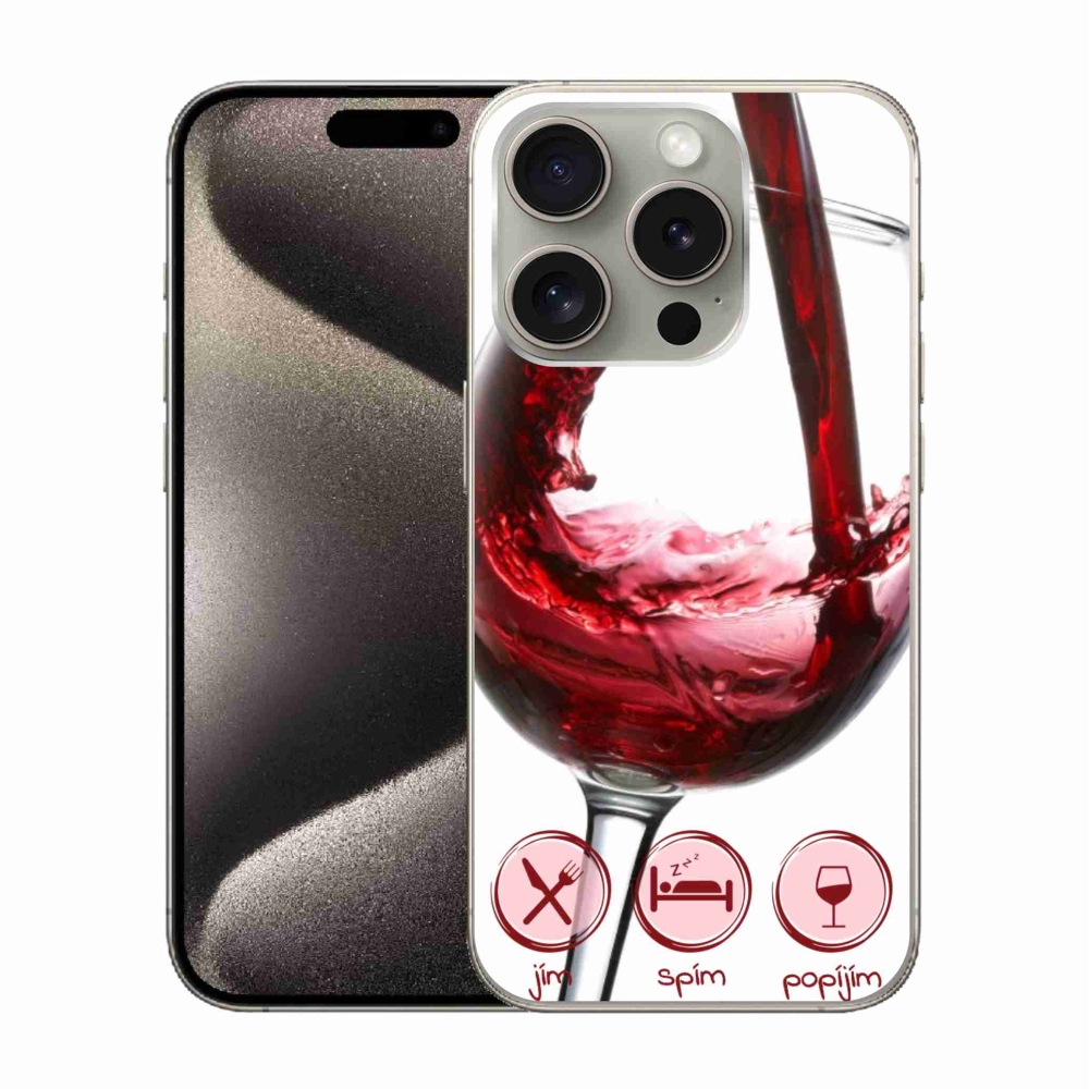 Gelový obal mmCase na iPhone 15 Pro - sklenička vína červené