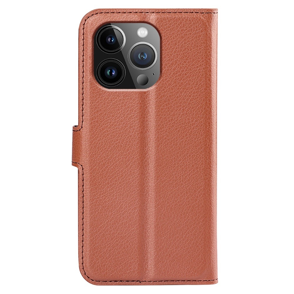 Litchi knížkové pouzdro na iPhone 15 Pro - hnědé