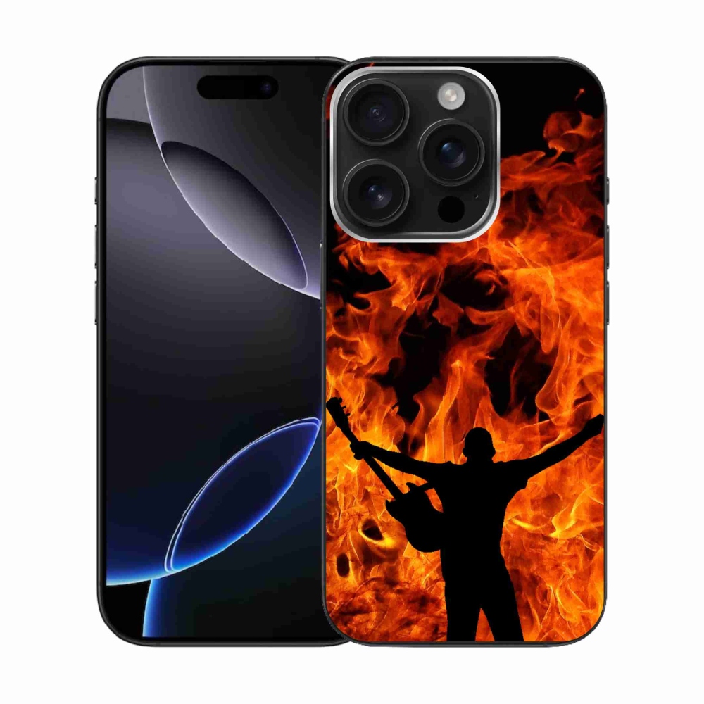 Gelový kryt mmCase na iPhone 16 Pro - muzikant a oheň