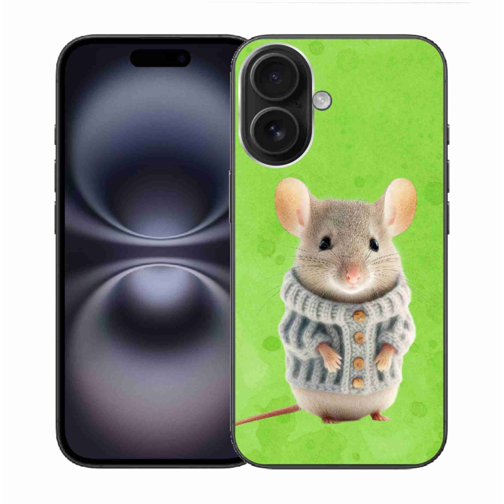 Gelový kryt mmCase na iPhone 16 - myška ve svetru