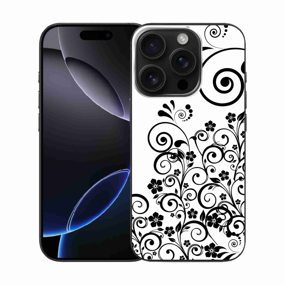 Gelový kryt mmCase na iPhone 16 Pro - černobílé květinové vzory