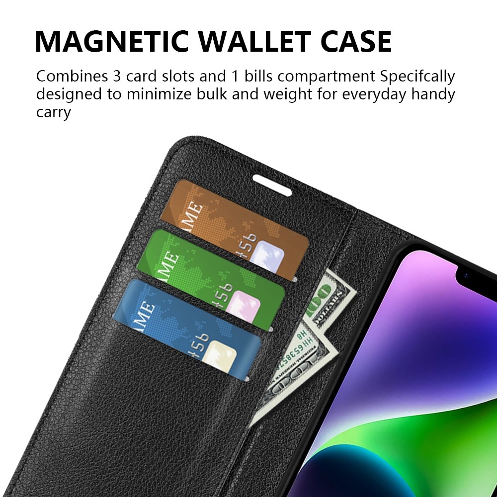 Litchi knížkové pouzdro na iPhone 15 Plus - černé
