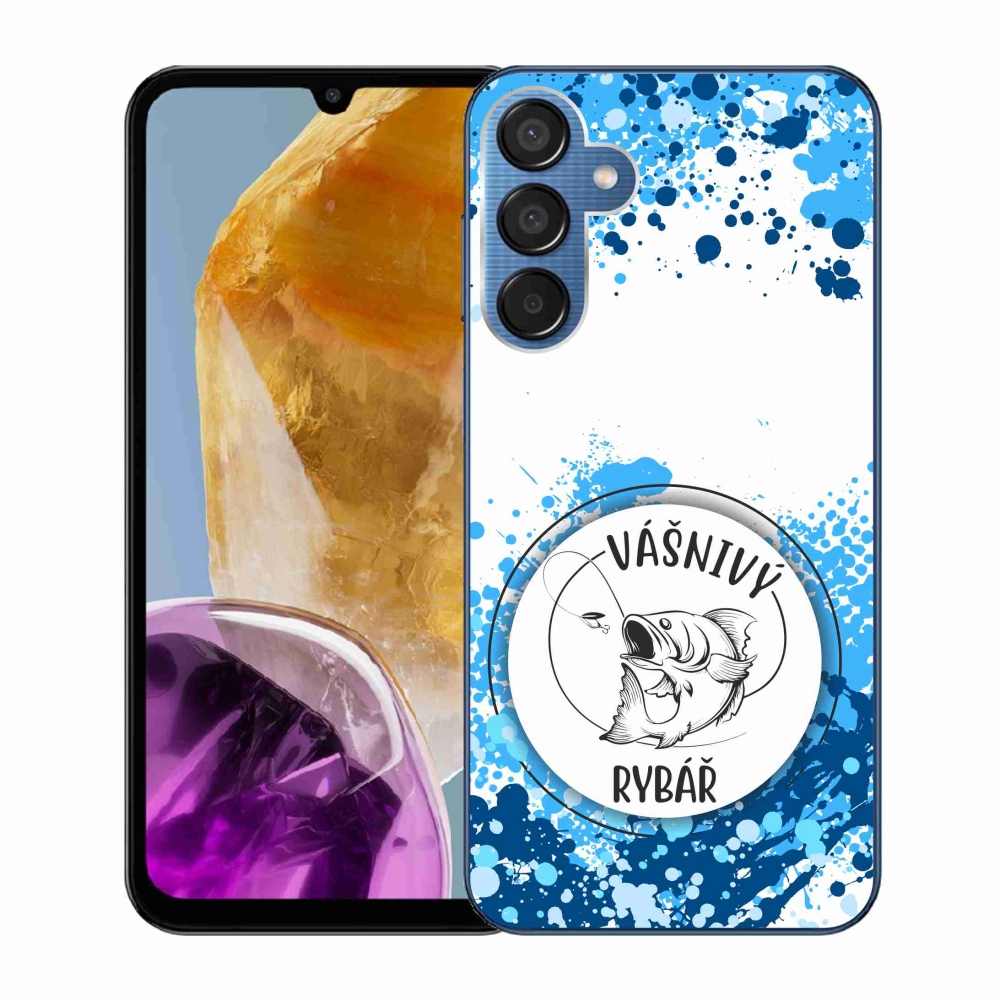 Gelový kryt mmCase na Samsung Galaxy M15 5G - vášnivý rybář bílé pozadí