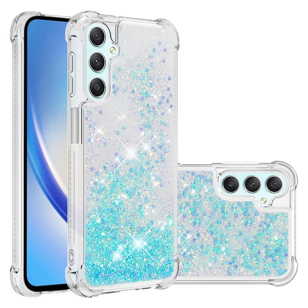 Glitter přesýpací gelový obal na Samsung Galaxy A24 - modrý/hvězdičky