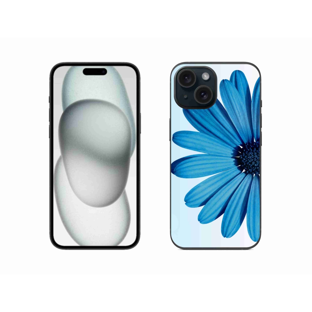 Gelový obal mmCase na iPhone 15 - modrá kopretina