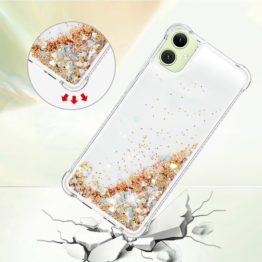 Glitter přesýpací gelový obal na Samsung Galaxy A06 4G - zlatý/srdíčka