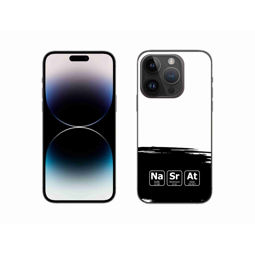 Gelový kryt mmCase na iPhone 14 Pro 6.1 - chemické prvky černobílé pozadí