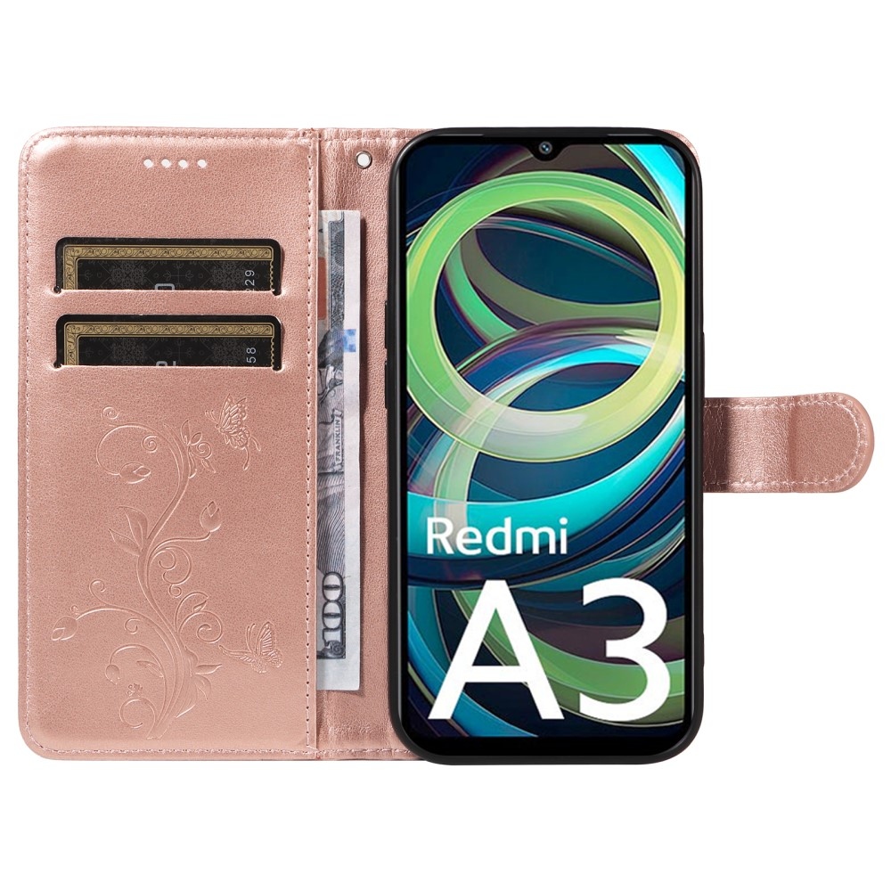 Flowers knížkové pouzdro na Xiaomi Redmi A3 - růžovozlaté