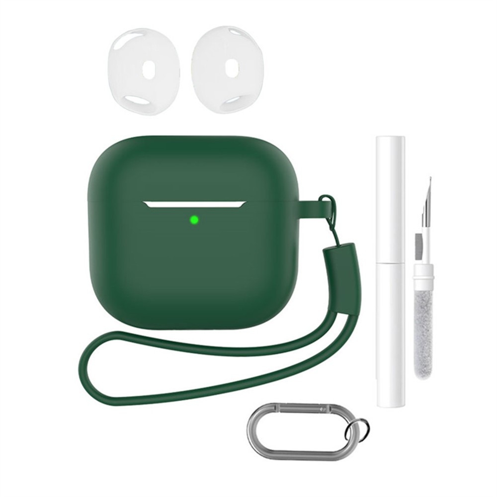 Set silikonový obal na Apple AirPods 4 s čistící sadou - tmavězelený