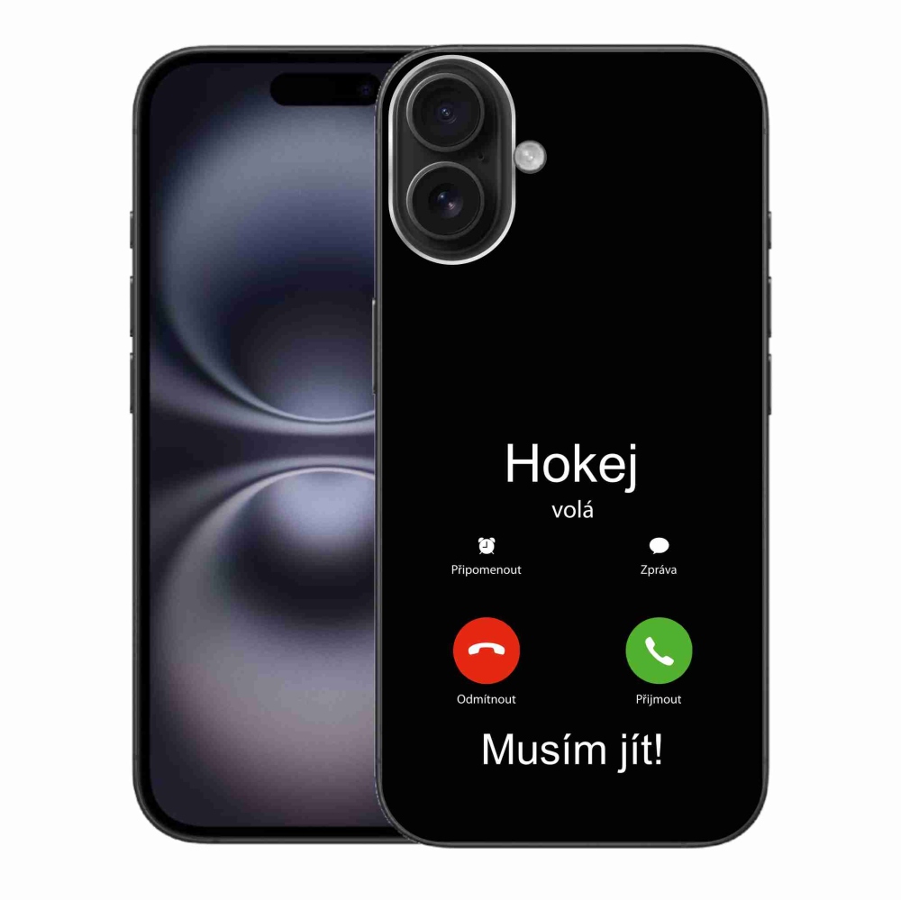 Gelový kryt mmCase na iPhone 16 Plus - hokej volá černé pozadí