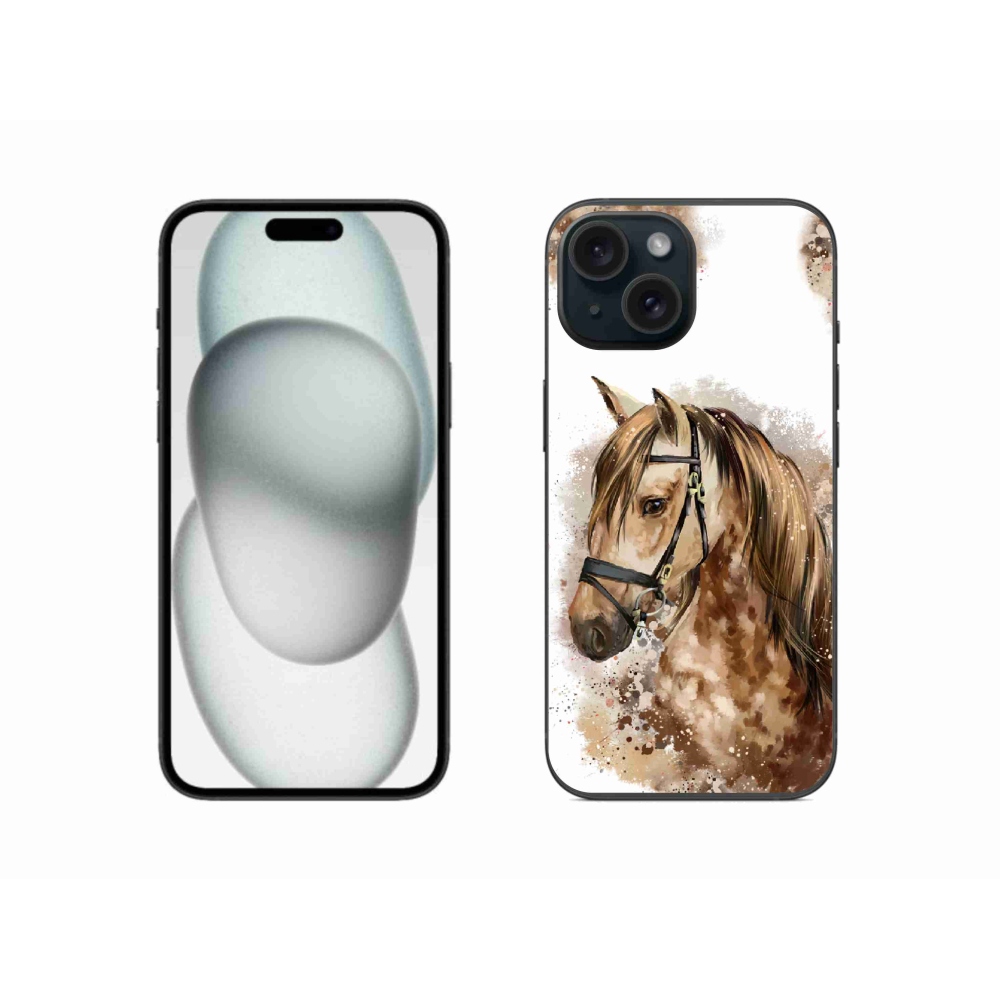 Gelový kryt mmCase na iPhone 15 - hnědý kreslený kůň