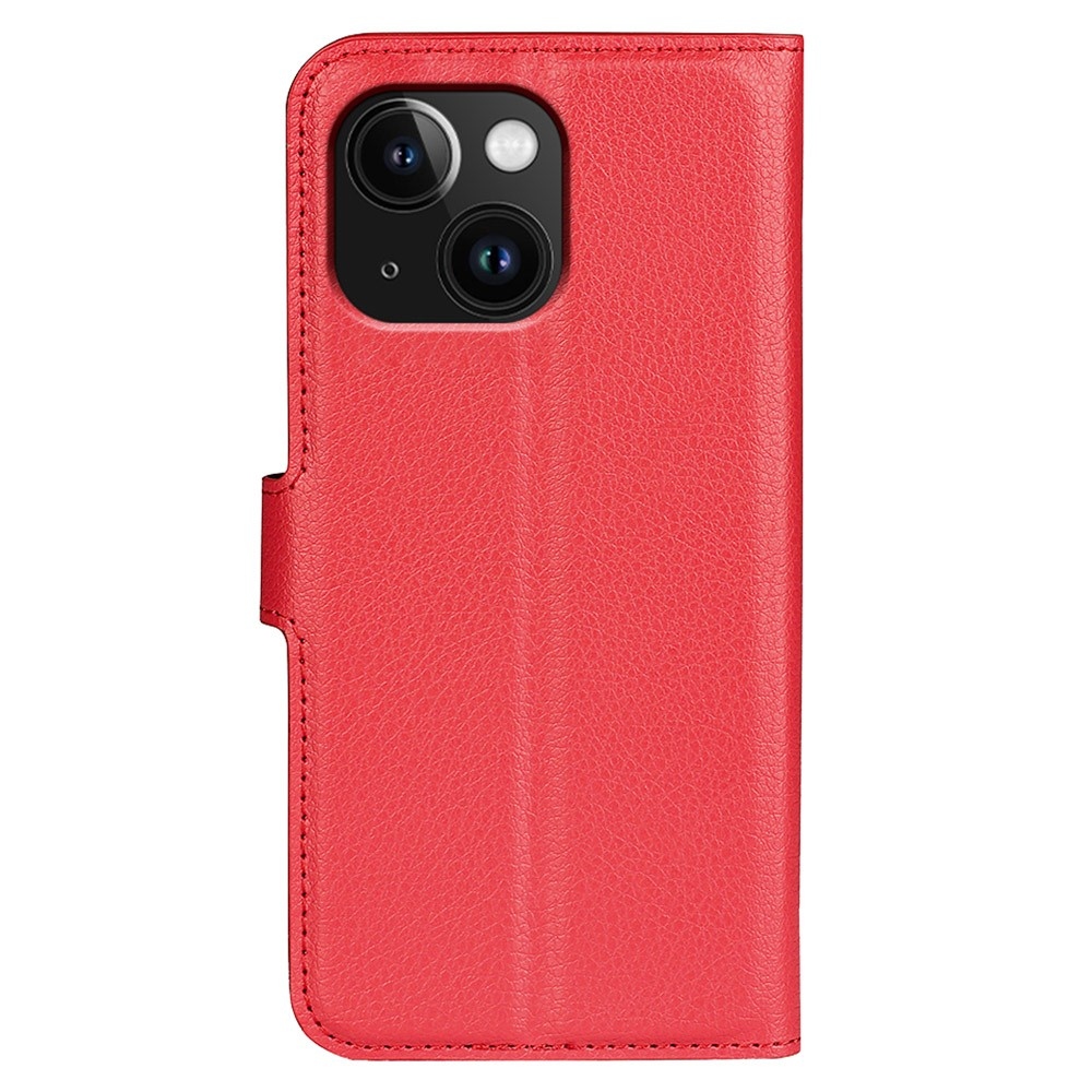 Litchi knížkové pouzdro na iPhone 15 Plus - červené