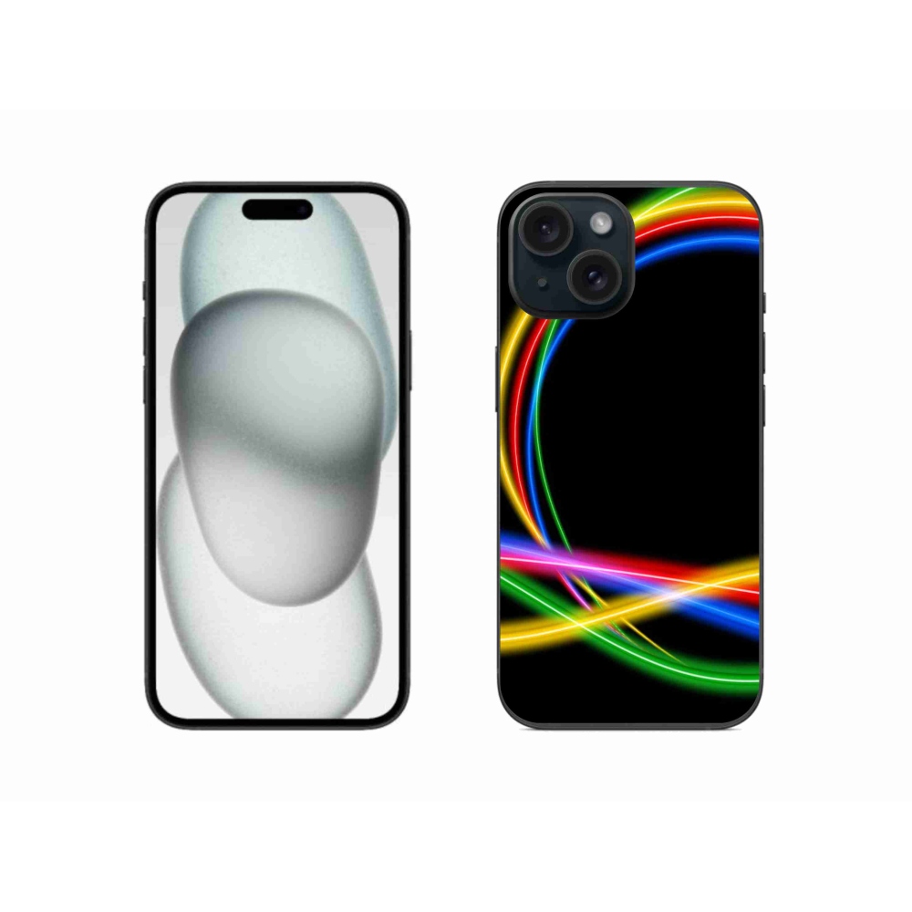 Gelový obal mmCase na iPhone 15 - neonové kruhy