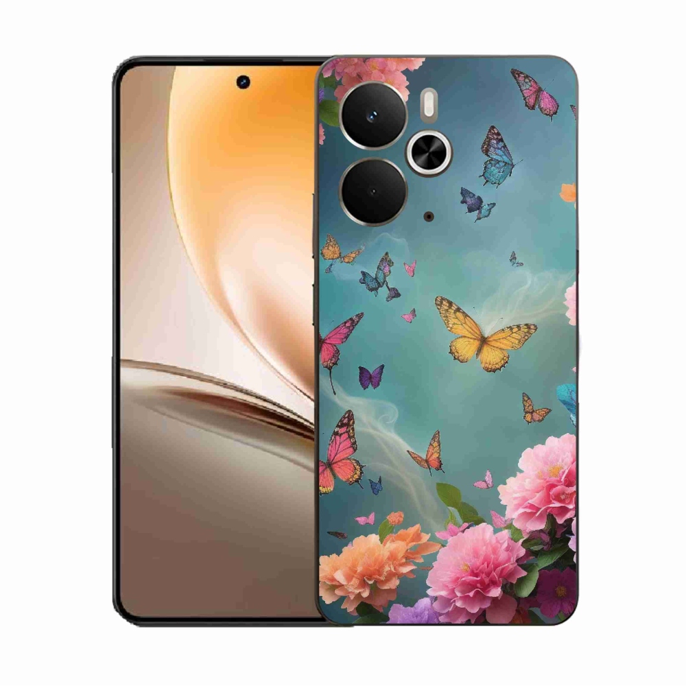 Gelový kryt mmCase na Realme 14 5G - barevné květy a motýli