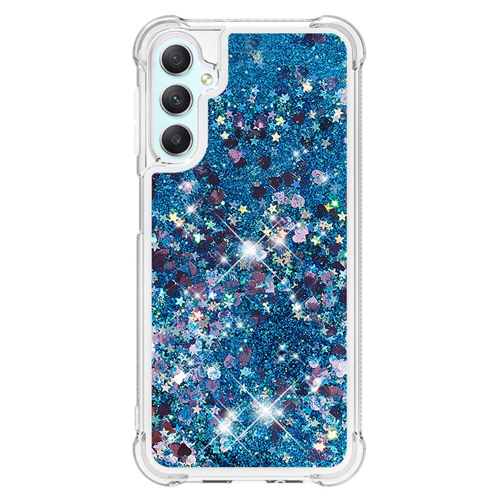 Glitter přesýpací gelový obal na Samsung Galaxy A24 - modrý/srdíčka	