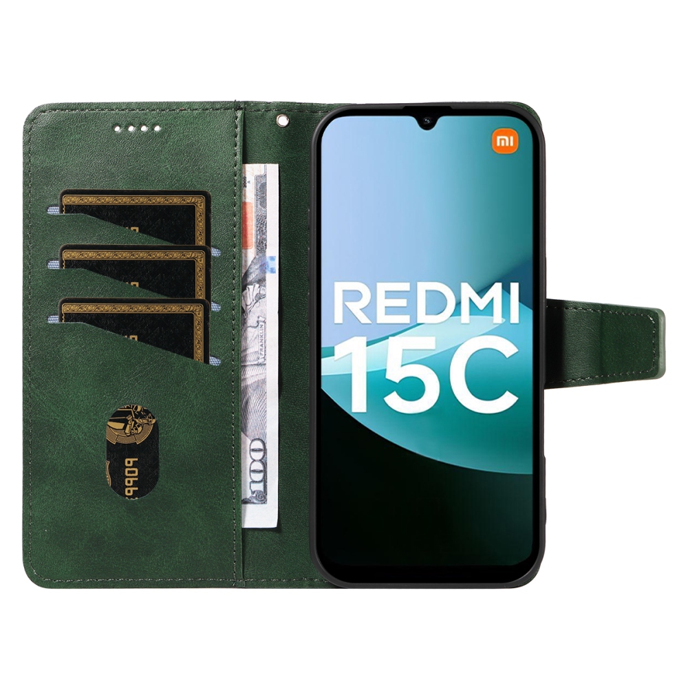 Grids knížkové pouzdro na Xiaomi Redmi 15C 4G/5G (173mm) - zelené
