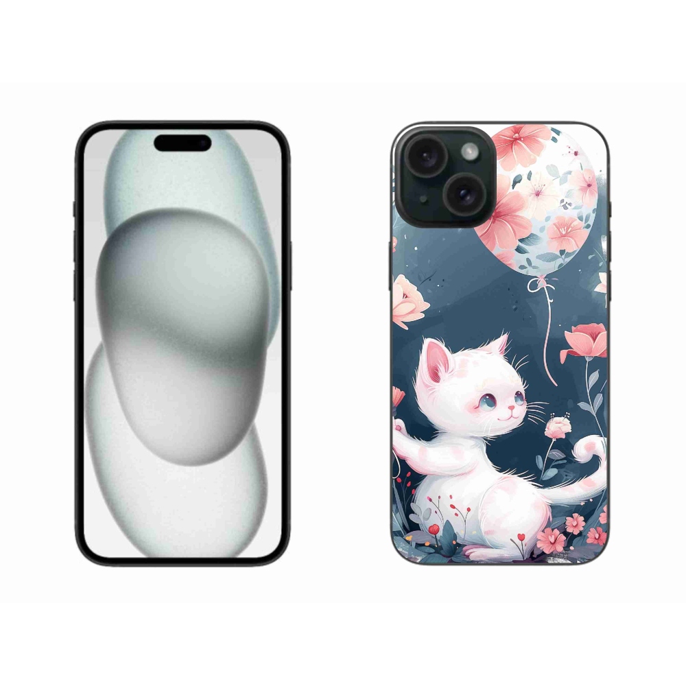 Gelový kryt mmCase na iPhone 15 Plus - kotě s balónkem