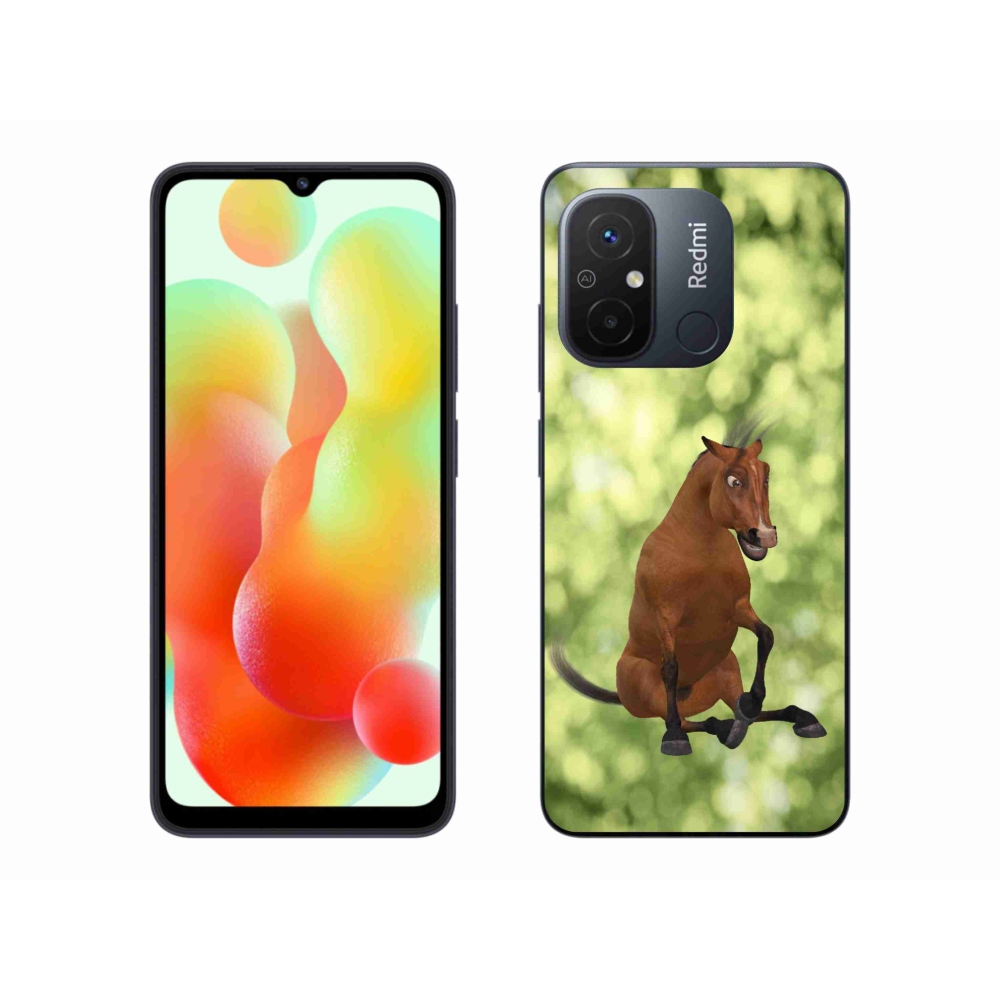 Gelový kryt mmCase na Xiaomi Redmi 12C - hnědý kreslený kůň 1
