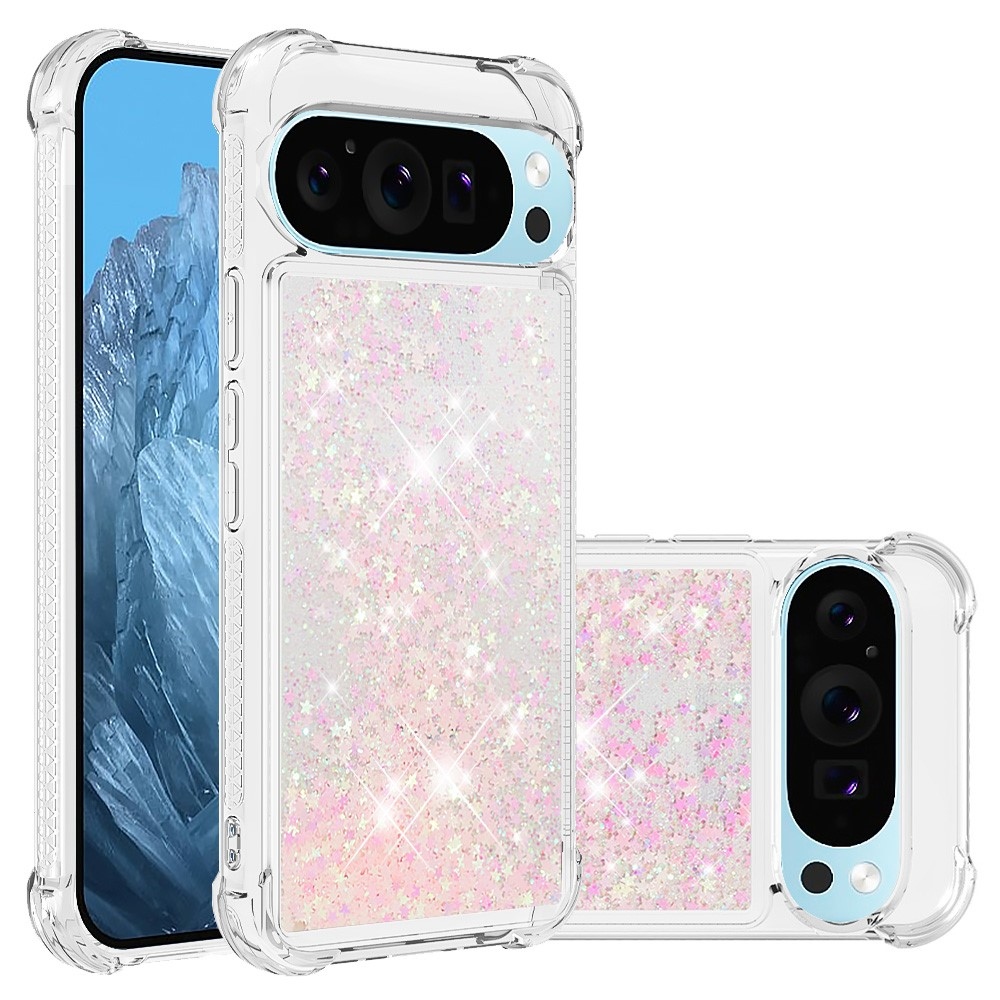 Glitter přesýpací gelový obal na Google Pixel 10 Pro/Pixel 10 - růžový/hvězdičky