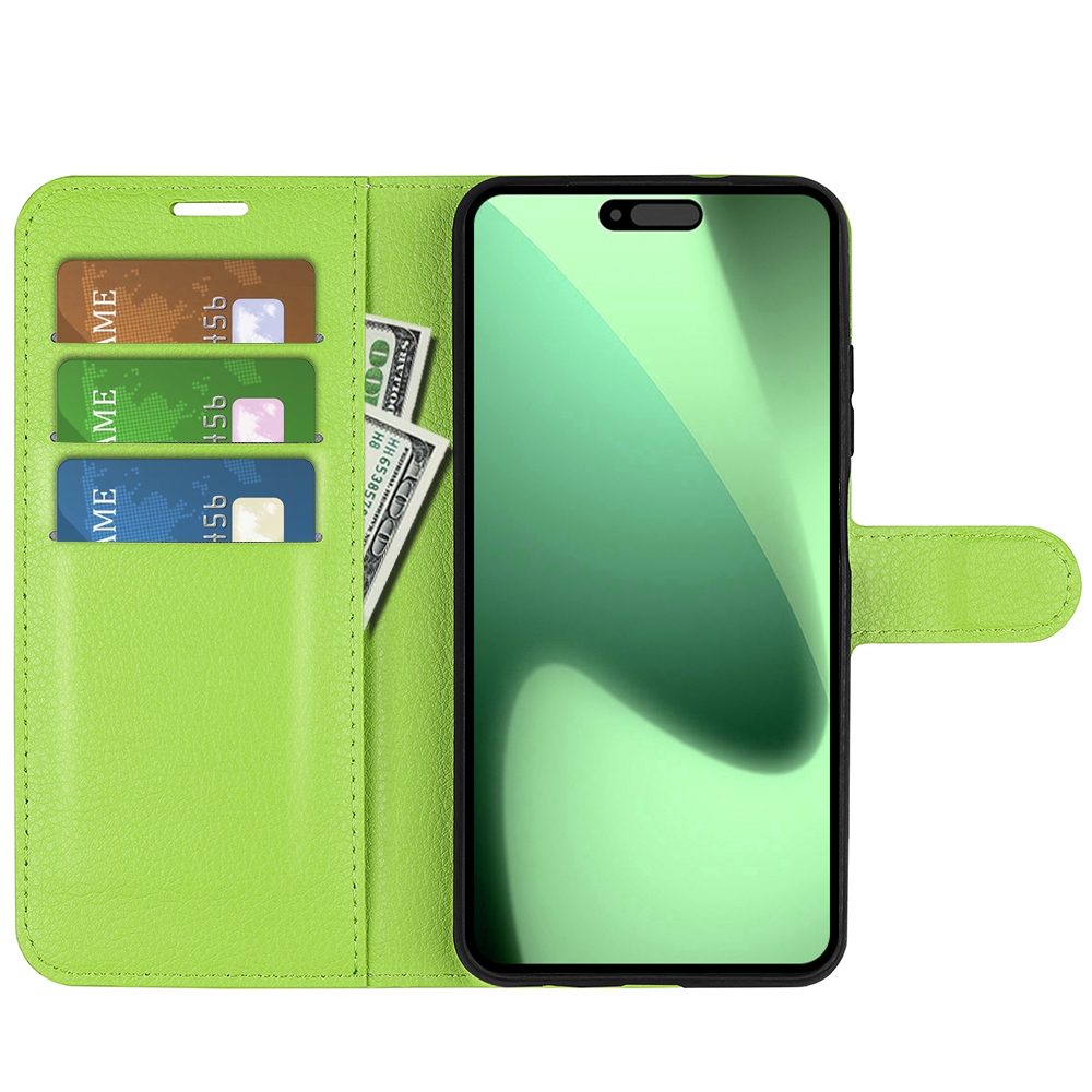 Litchi knížkové pouzdro na iPhone 17 Pro - zelený