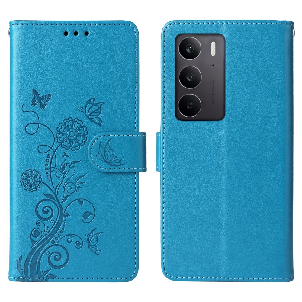 Flowery knížkové pouzdro na Realme 14x 5G/Realme C75 - modré