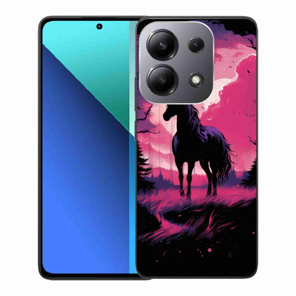 Gelový kryt mmCase na Xiaomi Redmi Note 13 - černý kreslený kůň 1